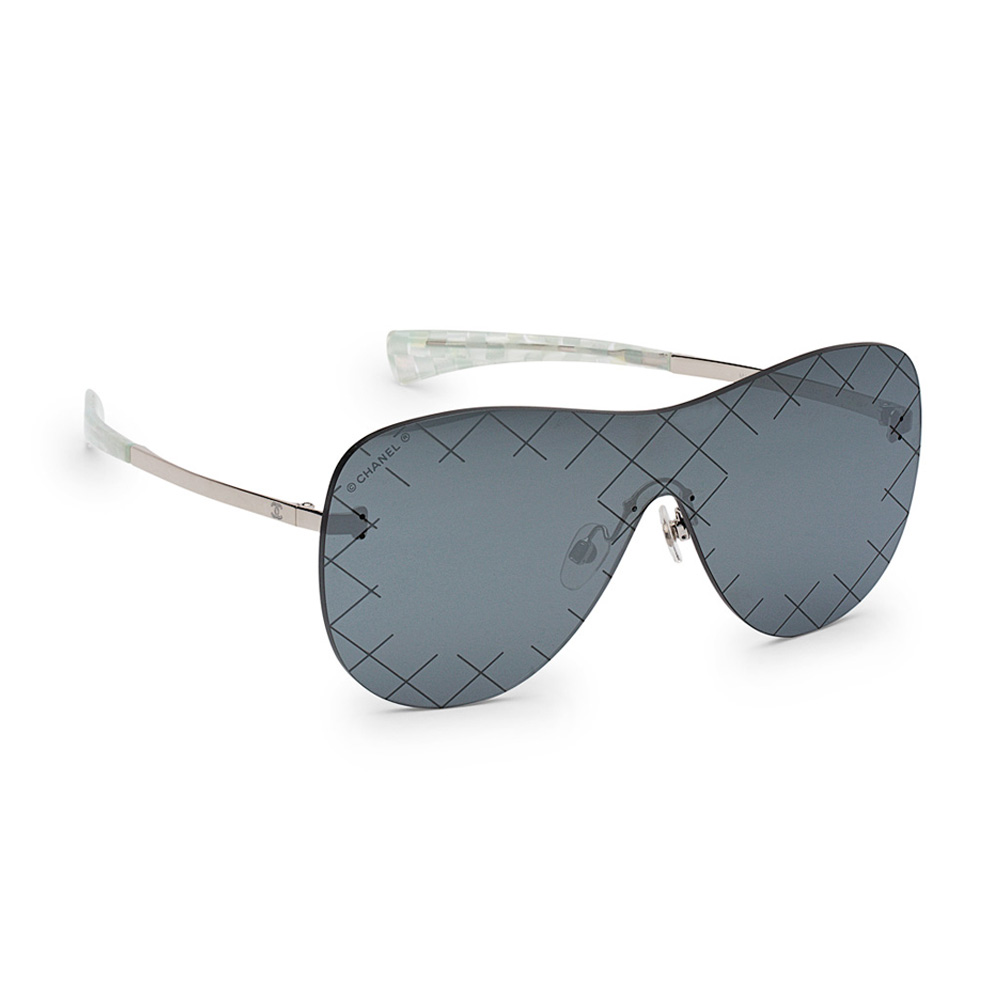 Chanel Black Rimless Aviator/Shield Style Sunglasses W/ Quilted Arms For  Sale at 1stDibs
