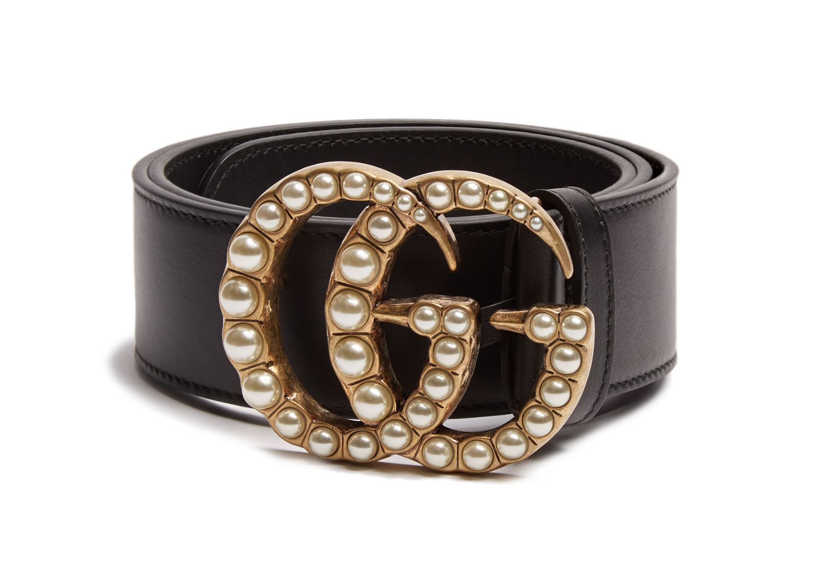 Gucci GG Pearl Embellished Leather Belt 